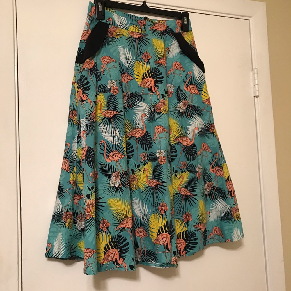 BANNED flamingo print, swing skirt.